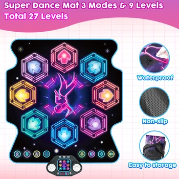 VATOS Dance Mat for Kids 27 Levels 8 LED Keys Bluetooth 5 Game Modes Built-in Music Ages 3+ Years Outdoor Fun Party Toys 5