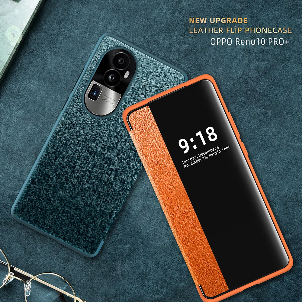 Per Oppo Reno 10 Pro Plus Custodia Per Telefono Vista Finestra Ufficiale Flip Cover Sim Pin Slot Soft Bumper Skin Pu Leather Antiurto Funda