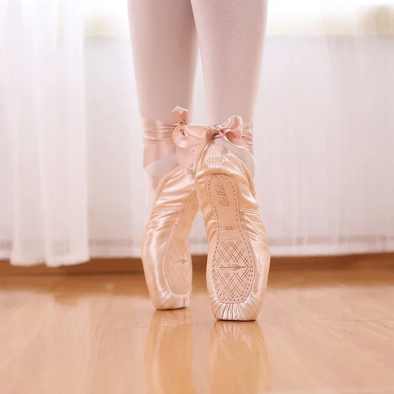 Professional Ballet Pointe Shoes Canvas Satin Pink Black Red Ballerina Shoe Dancing Performance Toe Pad dance shoes