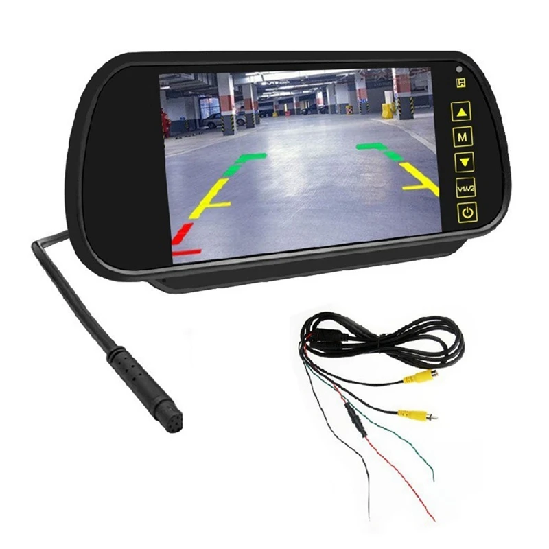 

7 Inch Car LCD Mirror Monitor Parking Screen 2 AV Input Auto Display Assist For Rear View Reversing Camera, Easy To Use