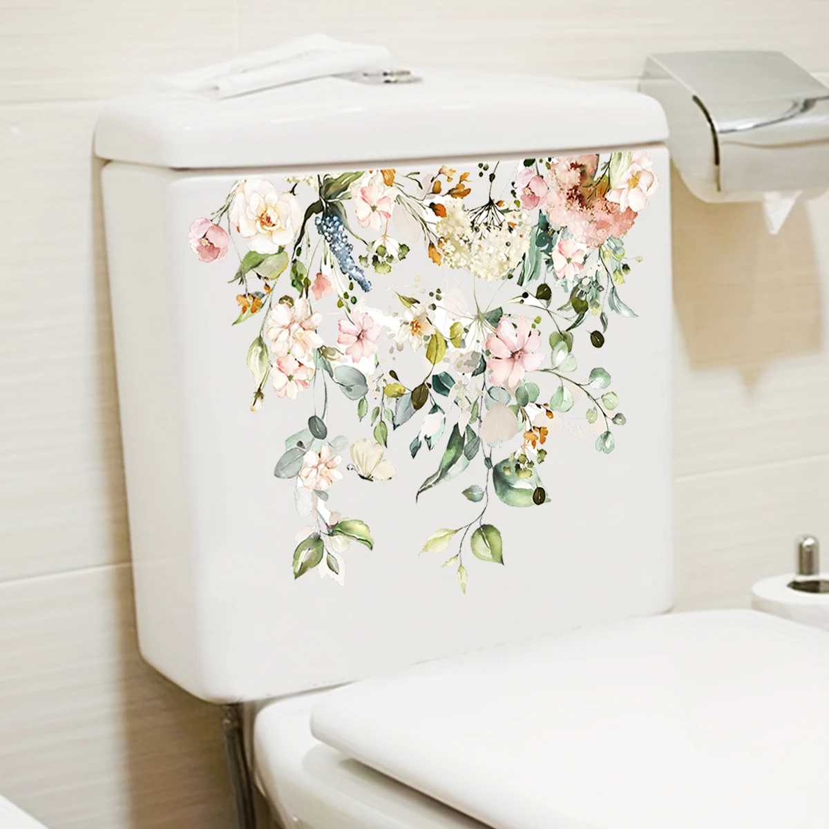 Green Plant Leaves Bathroom Toilet Sticker WC Closestool Wall Sticker Self Adhesive Mural Beautify Flower Home Decoration Decals
