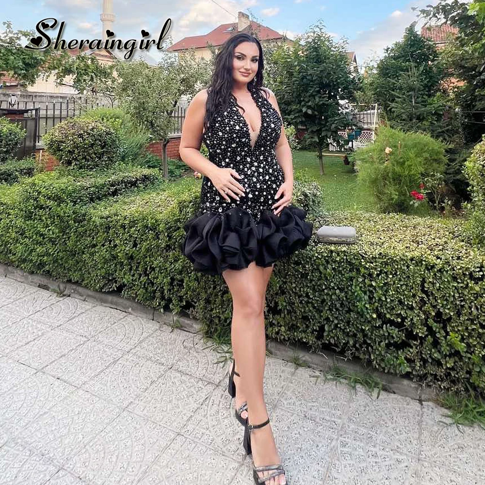 SHERAIN Glitter Cocktail Dresses for Women Rhinestones Illusion Ruched ...