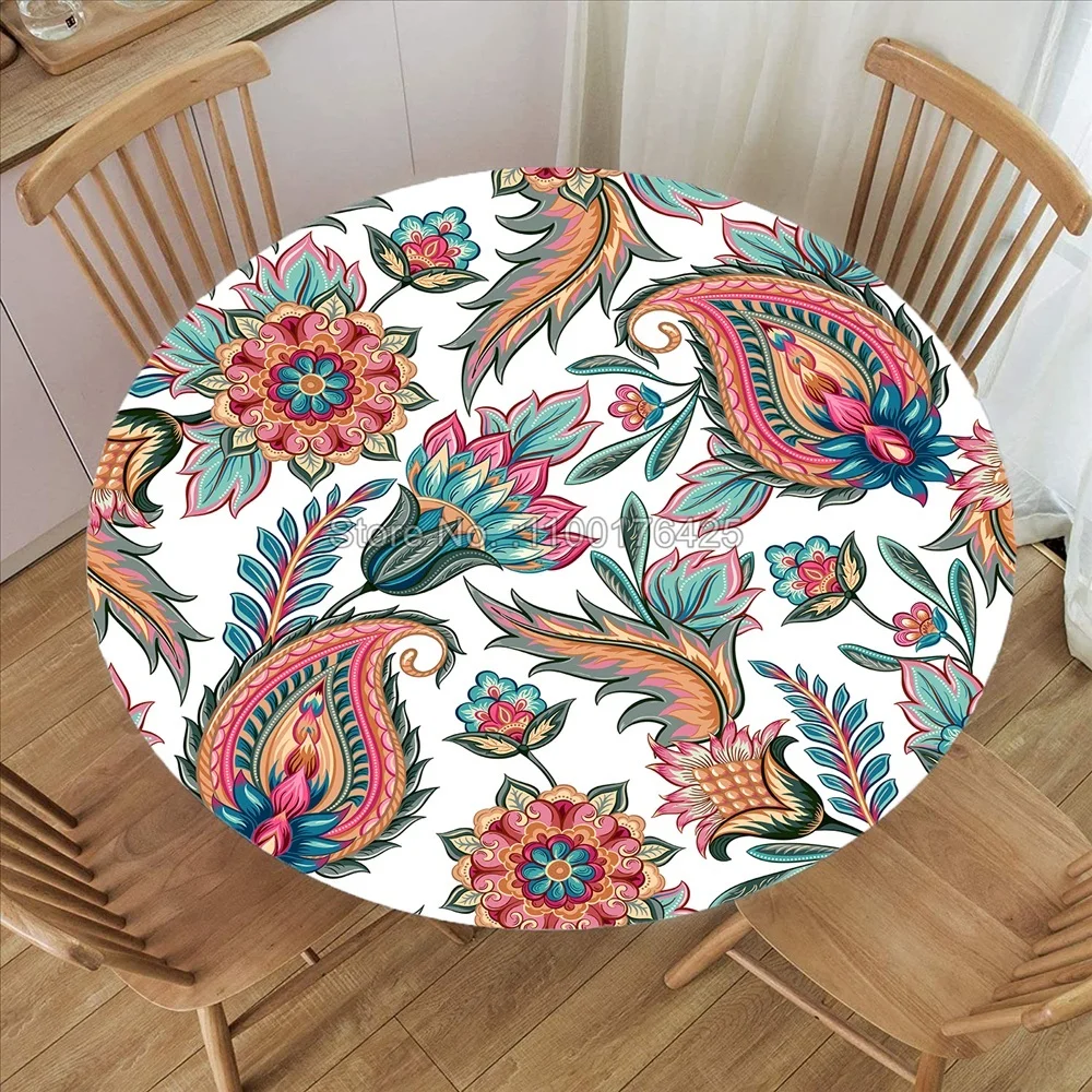 Mantel redondo con flores de Paisley, cubierta de mesa impermeable ajustada  con bordes elásticos, manteles de estilo bohemio de Mandala para fiesta de  comedor - AliExpress, image size:1000x1000