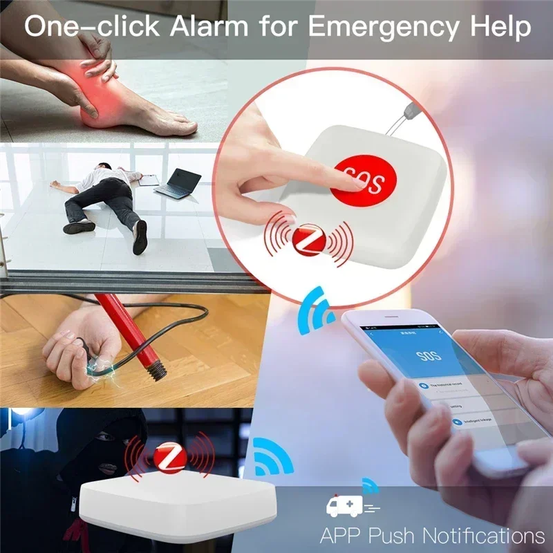 TUYA ZigBee SOS Button Smart Sensor Alarm Elderly alarm Waterproof Emergency Panic Button Tuya Smart Life App Remote Control