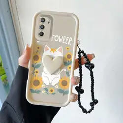 Happy Cat Phone Case Set with Lanyard and Craft Embellishments for OPPO Reno7 Pro 5G (WHITE)