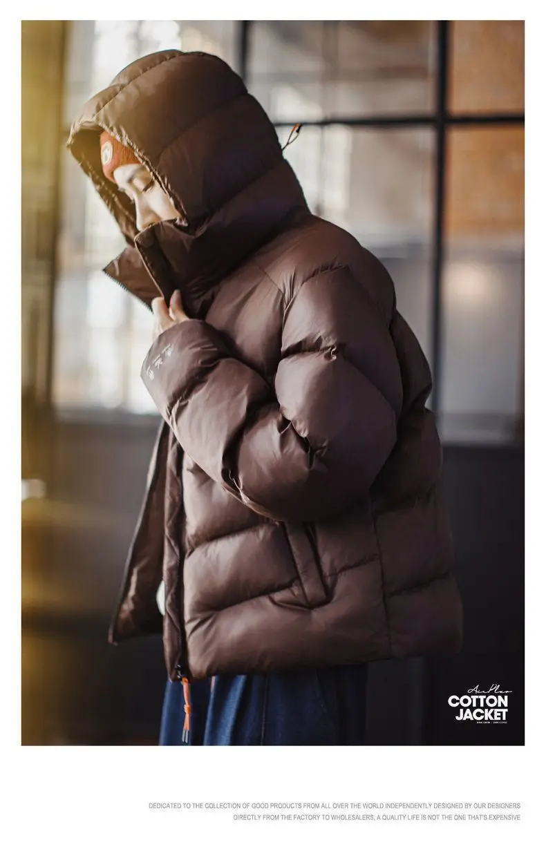 Maden Women's Winter Hooded Puffer Jacket Stand Collar Loose Warm Quilted Cotton Coat Thick Insulated Outerwear Casual Style