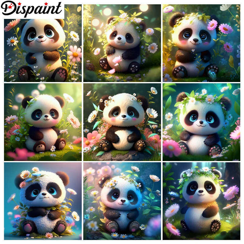 Dispaint Full Drill Diamond Painting "Animal Panda Flower" Immagine Fai Da Te Di Strass 5D Diamond Ricamo Cross Stitch Decor