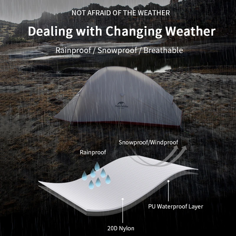 Camping Tent Naturehike Cloud Up 1 2 3 Single Double Triple People Outdoor Travel Hiking 3-4 Season Double Layer