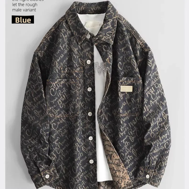 Large Size Flannel Casual irt Autumn Winter High End Embroidery Waed Denim Collar Jaet for Men Youth Polyester 00%