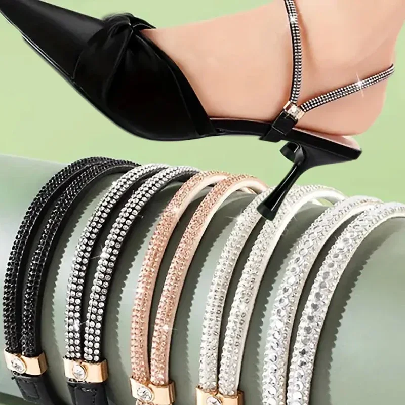 Women Shoe Belt Rhinestone High Heels Shoelaces Free Triangle Bundle Ankle Holding Loose Anti-skid Bundle Laces Tie Straps Band