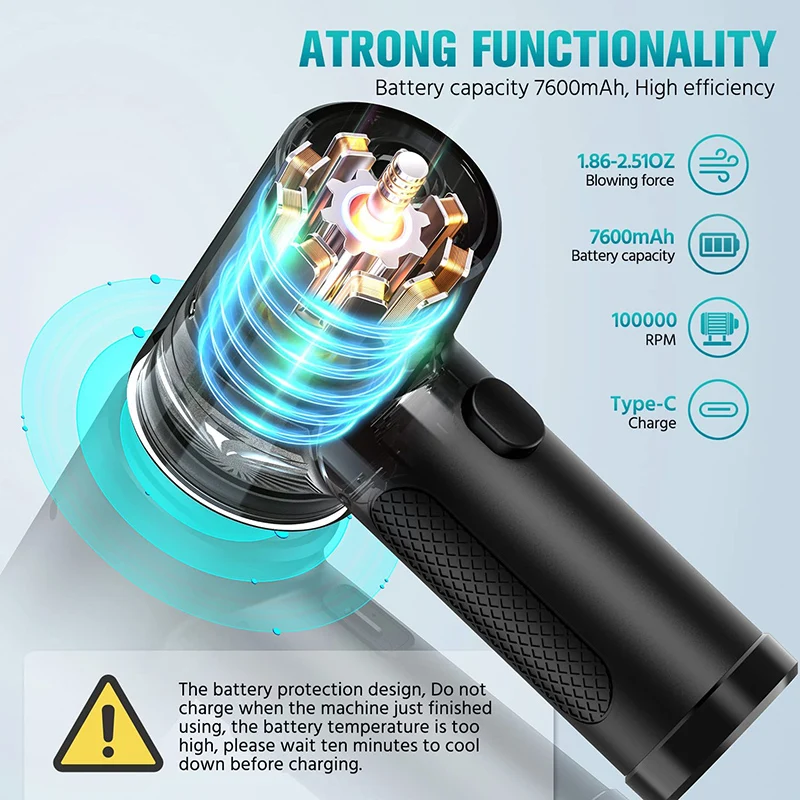 Compressed Air Duster Computer Laptop Keyboard Car Camera Cleaning 51000 RPM USB Charging Portable Wireless Air Blower