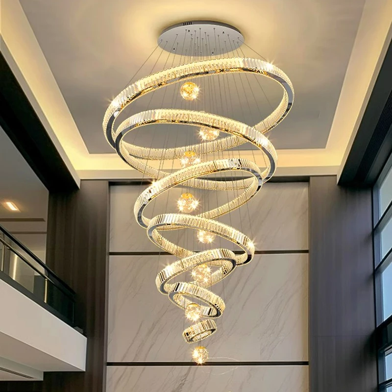Modern Crystal Chandelier Lustre Stair Pendant Lights Duplex Architecture Living Room Pendant Lights Home Decoration Lighting 2