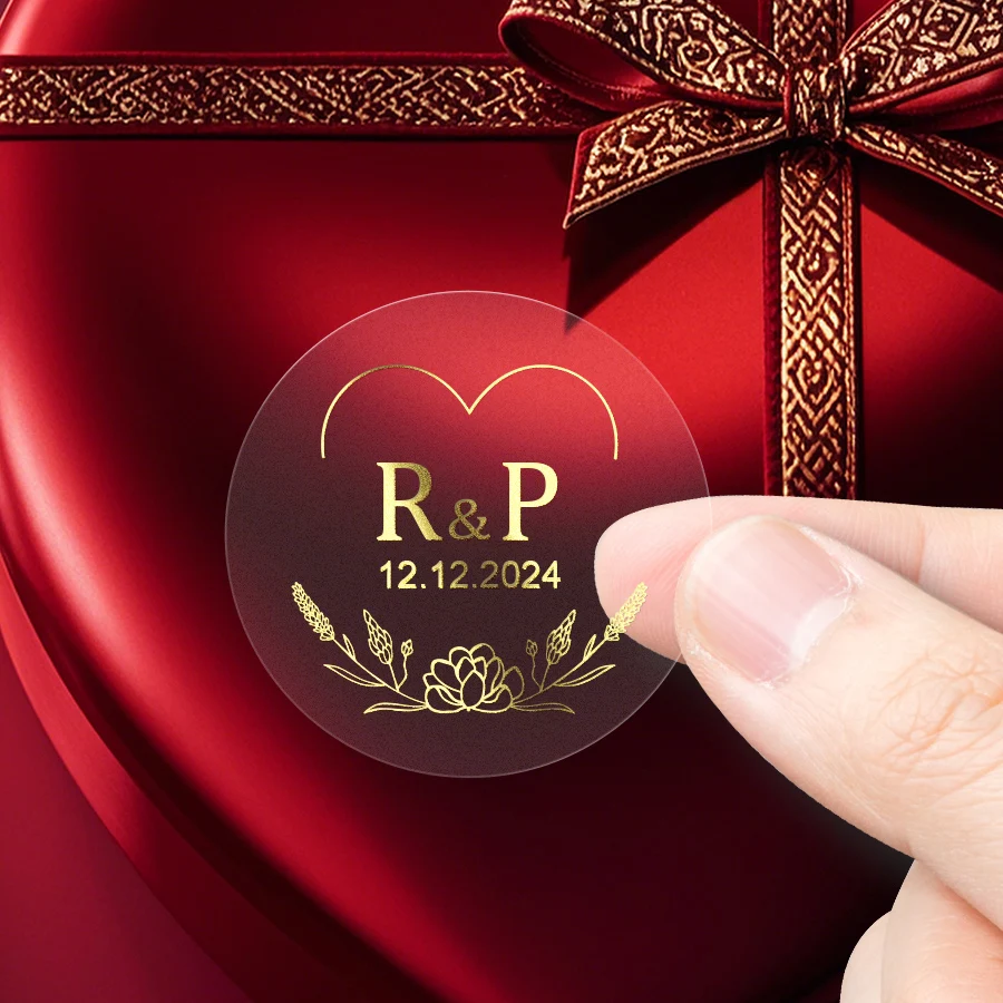 Custom Clear Gold Foil Stickers – Personalized Transparent Waterproof Labels for Weddin... - SKU SSL900266 - UGI Packaging
