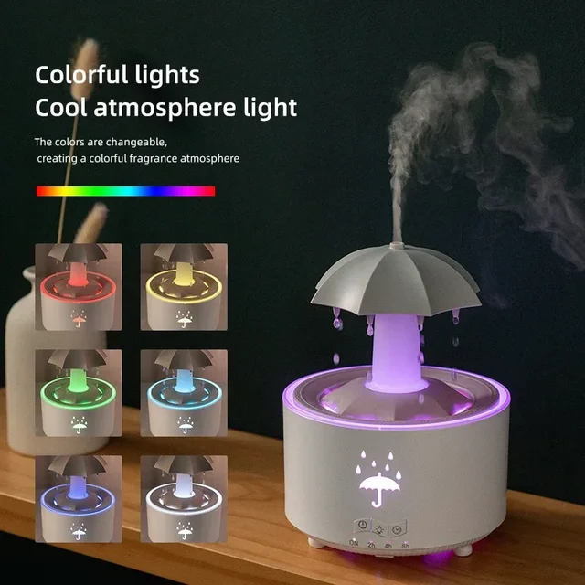 Cloud Rain Humidifier Raindrop Aroma Essential Oil Diffuserremote Control Night Light Desktop Fountain Water Drop Sound For Home 3