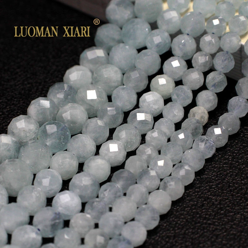 100% Natural Stone Faceted AAA+Aquamarine Blue Round Gemstone Loose Beads For Jewelry Making  DIY Bracelet Necklace 6/8/10MM 3