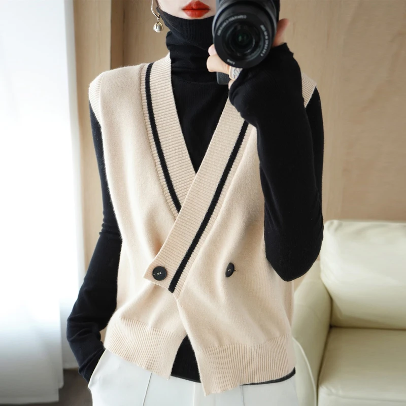 

Loose lazy knitted vest women V-Neck sleeveless vest solid color comfortable soft new product hot
