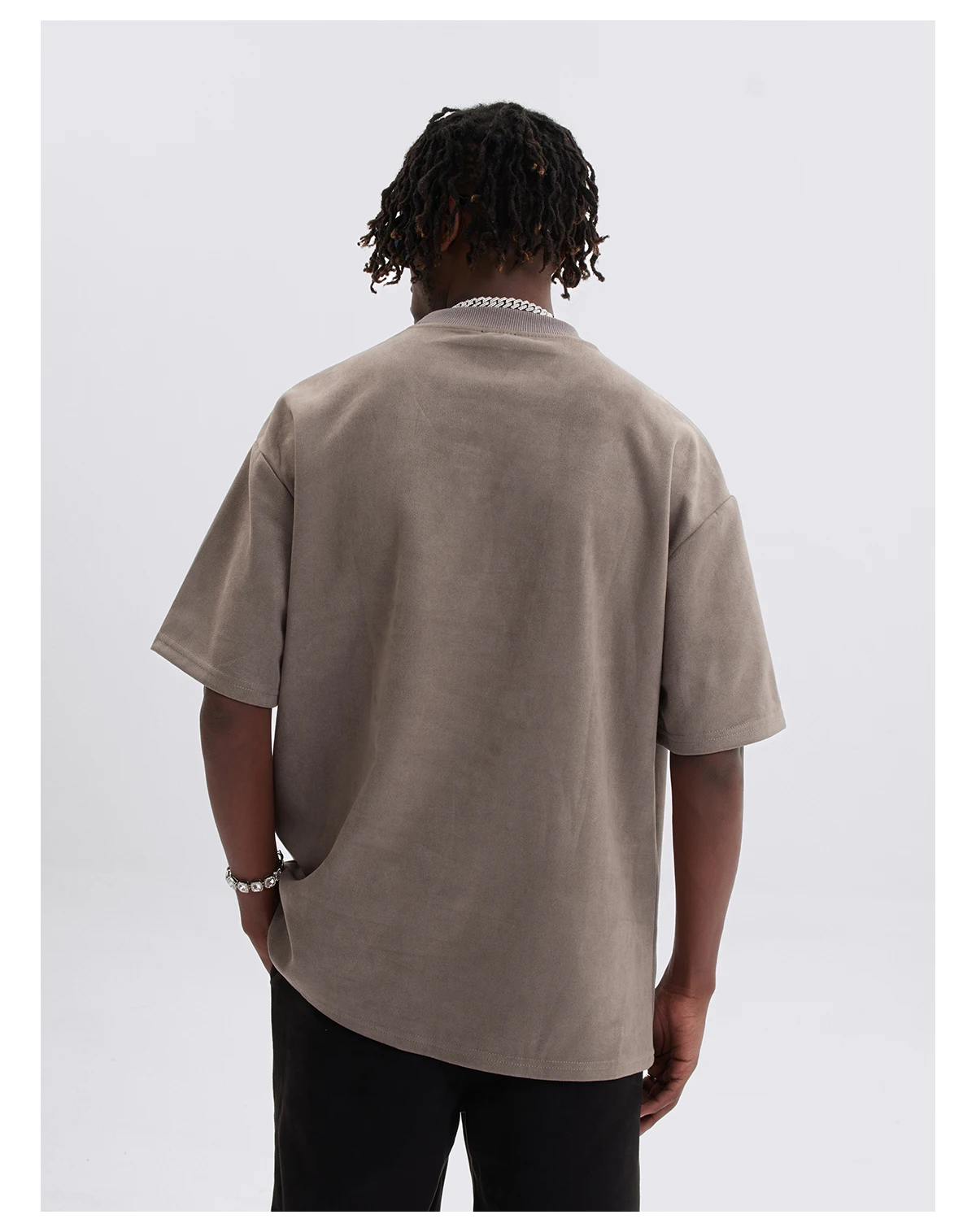 【SATIIIZ】Suede short sleeve t-shirt Embroidered Suede Short-sleeved T Shirt Men's Summer High