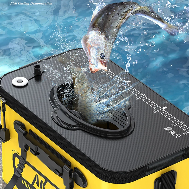 Fishing Bucket-Thickened EVA Large Capacity Portable Foldable Live Bait Live Fish Bucket with Oxygen Pump Outdoor Fishing Tool