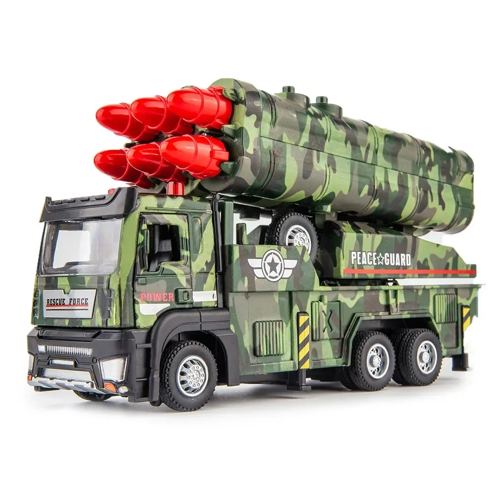 Alloy Truck Model 1/32 Rocket Launcher Trucks Metal Diecasts Model Toy Vehicle Sound and Light Pull Back Car Toys for Boys
