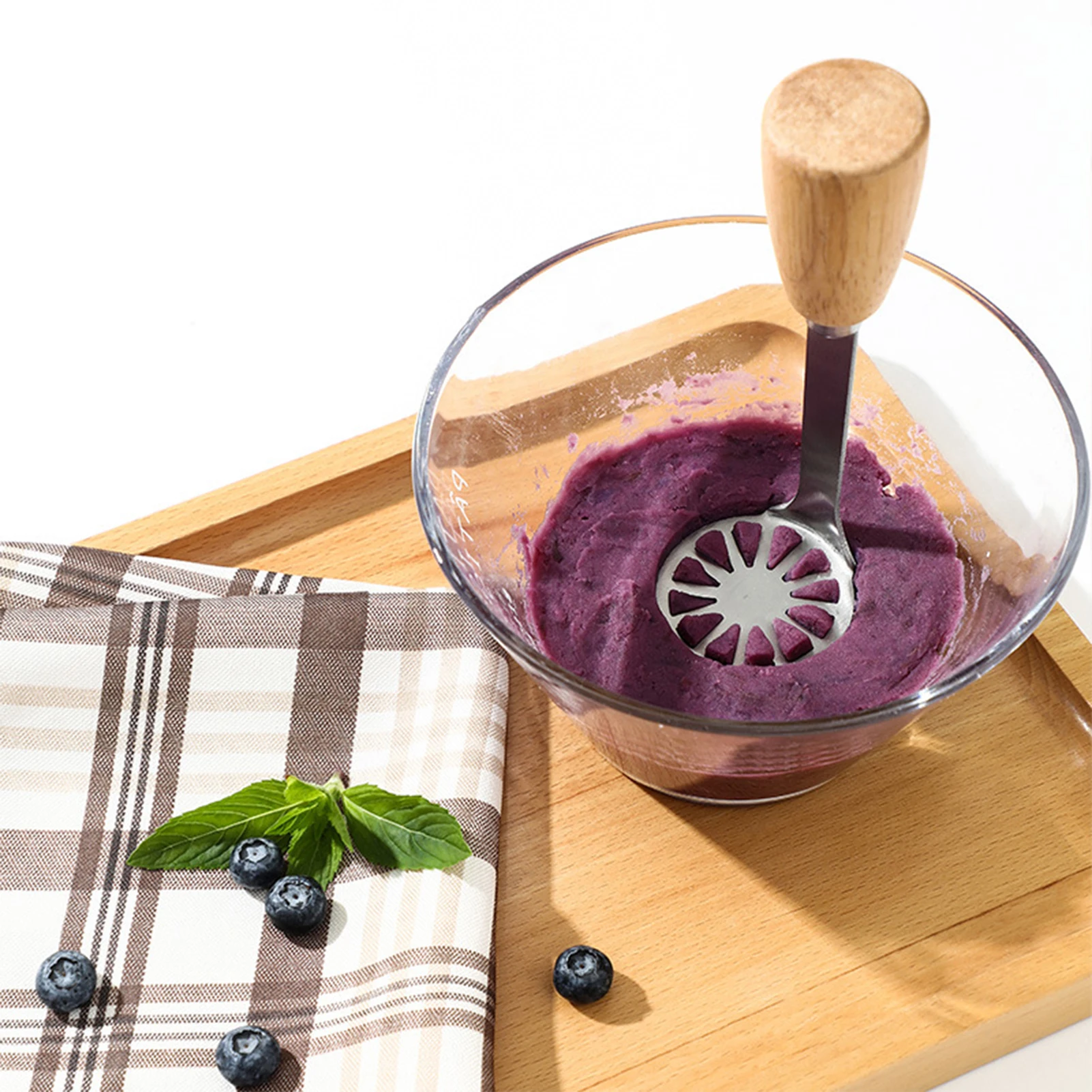 Wood Handle Manual Masher Reusable Baby Food Grinder Kitchen Accessories
