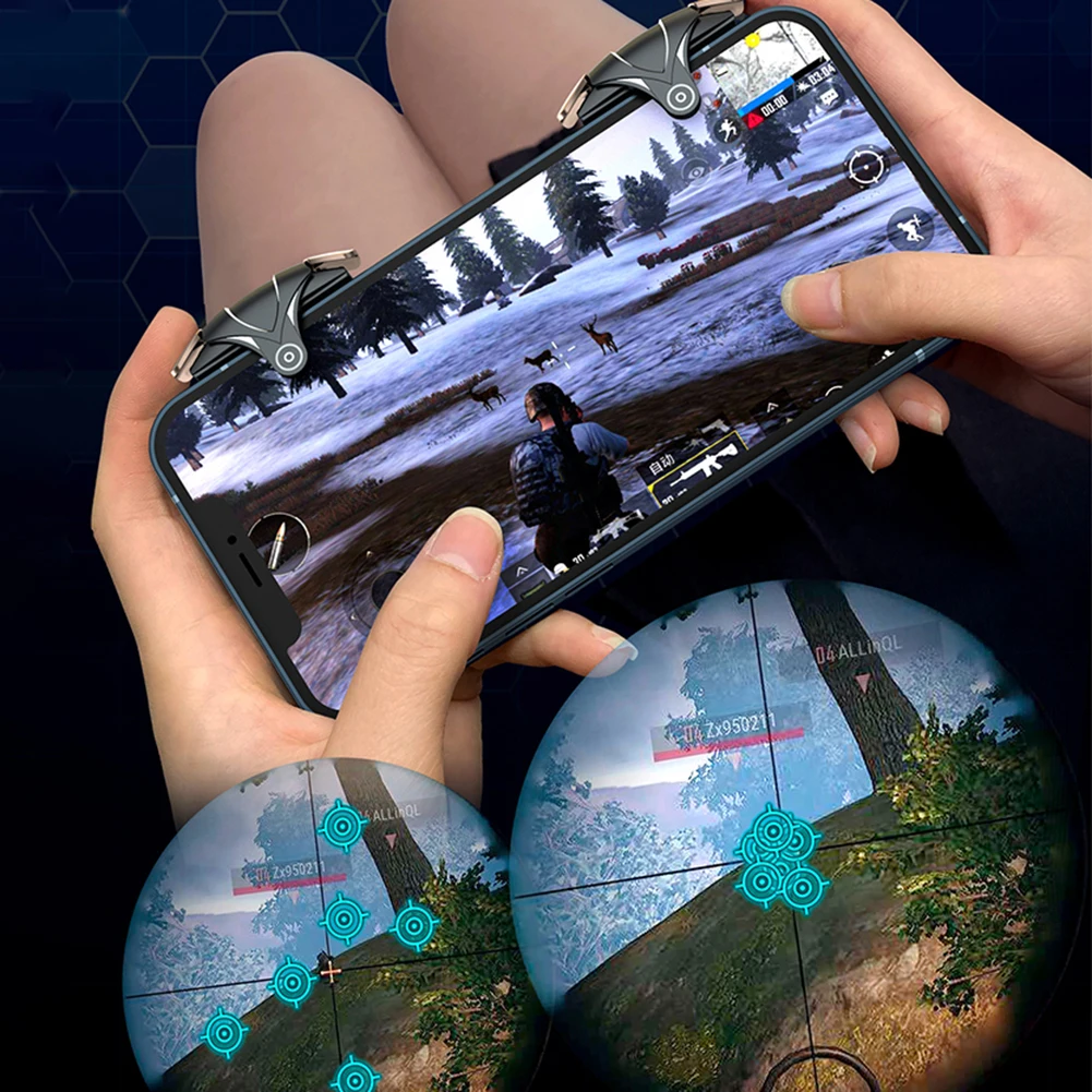 for PUBG Game Controller Gamepad 6 Fingers Mobile Phone Game Trigger Joystick Aim Shooting Trigger Button for Ios Android Phone
