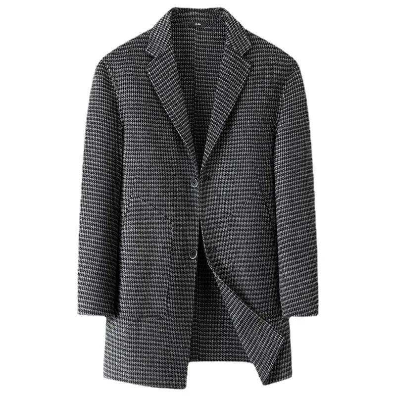 

New Arrival Autumn Winter Men's Mid Length Double-sided Woolen Coat, High-end Windbreaker Mens Jacket Plus Size L-6XL 7XL 8XL
