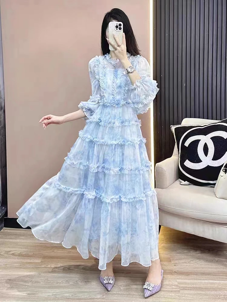 

Light Luxury Heavy Industry French Fragmented Silk Waist Style Cake Dress 2023 Autumn Fairy Dress Super Immortal Waist V-Neck Fr