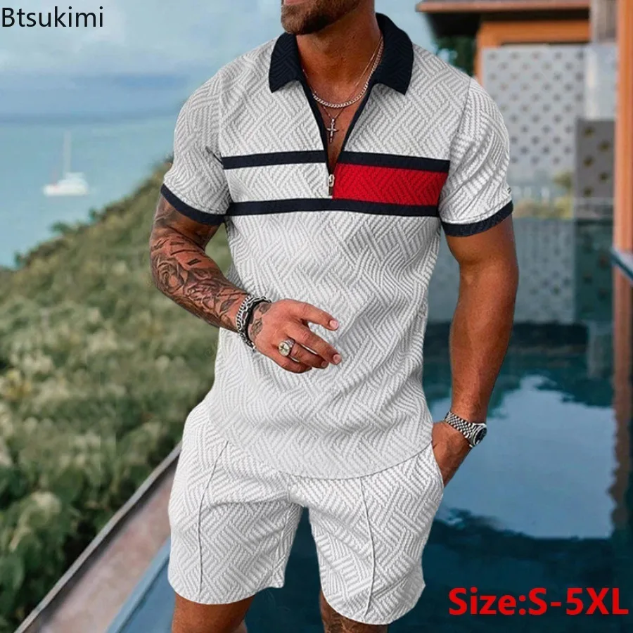 2024 Men's Summer Suit Sets 3D Printing Zipper Polo Shirt + Shorts Two Piece Set Soft Fashion Casual Men Clothing Tracksuit Sets ol solid 2 piece sets office wear women 2024 new fashion folds turn down collar blazers vintage high waist pant suits