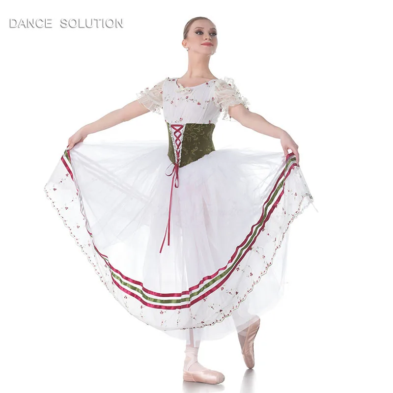 

Adult Female Short Sleeves Ballet Tutu Dress with White Romantic Tulle Skirt Professional Ballet Dance Costumes for Women 18007
