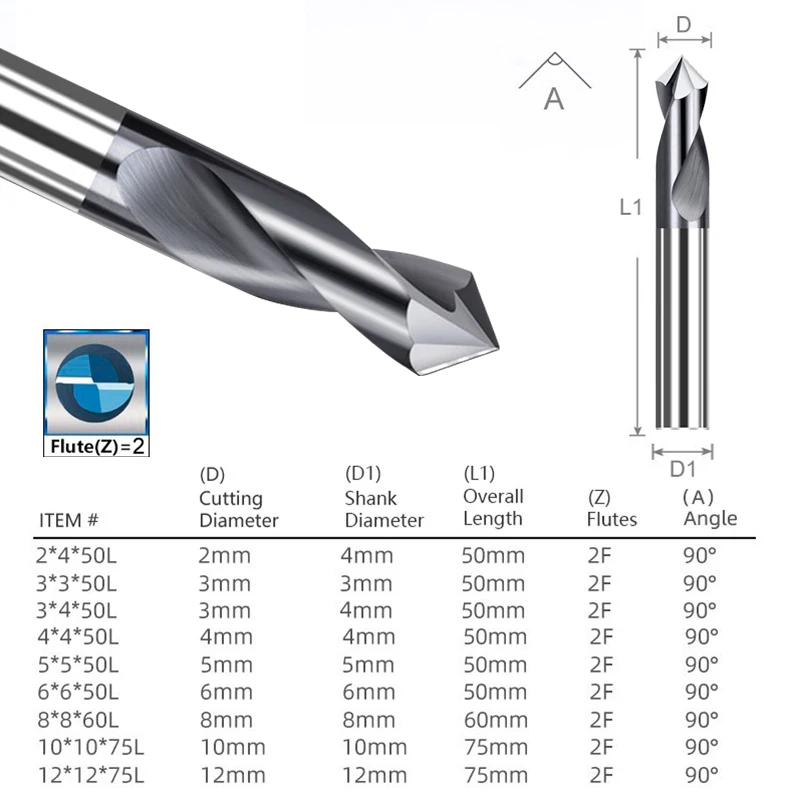 XCAN Spot Bohrer 90 Grad 2-12mm Fase Mühle Stub Ausgangs Lage Zentrum Bit CNC Router Bit Fräsen hartmetall-schaftfräser – Detail 10