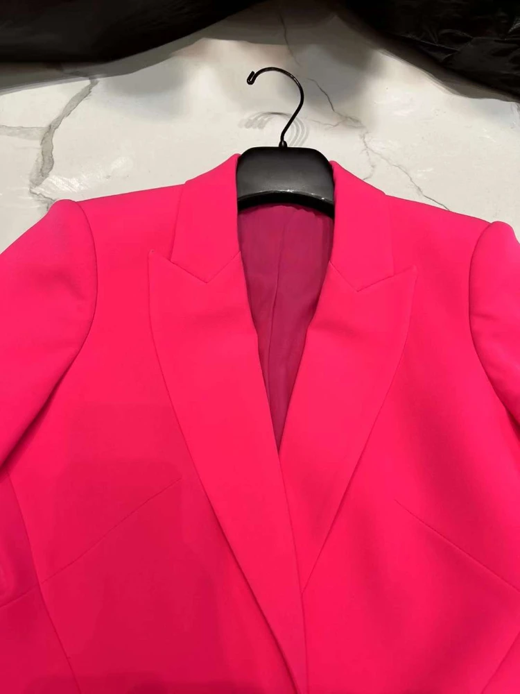 Office Lady Top Quality 2024 New Spring Summer Elegant Pink Long Sleeve Blazer Tops Pants Set