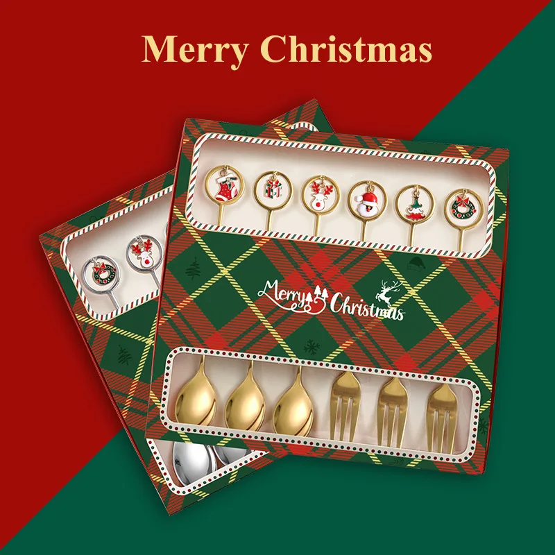 

6-piece Christmas Spoon Fork Set Elk Christmas Tree Tableware Stainless Steel Christmas Decoration Gift