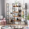 Bookcases and Bookshelves Triple Wide 5 Tiers Industrial Bookshelf, Large Bookshelf Open 3
