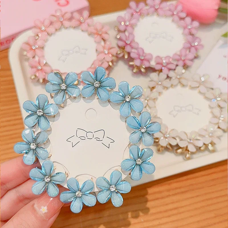 Hair Accessories 4pcs Baby Girls Crystal Flower Hair Clips Fashion Metal Mini Hair Claw for Women Crab Hairpins Headwear Kids Accessories