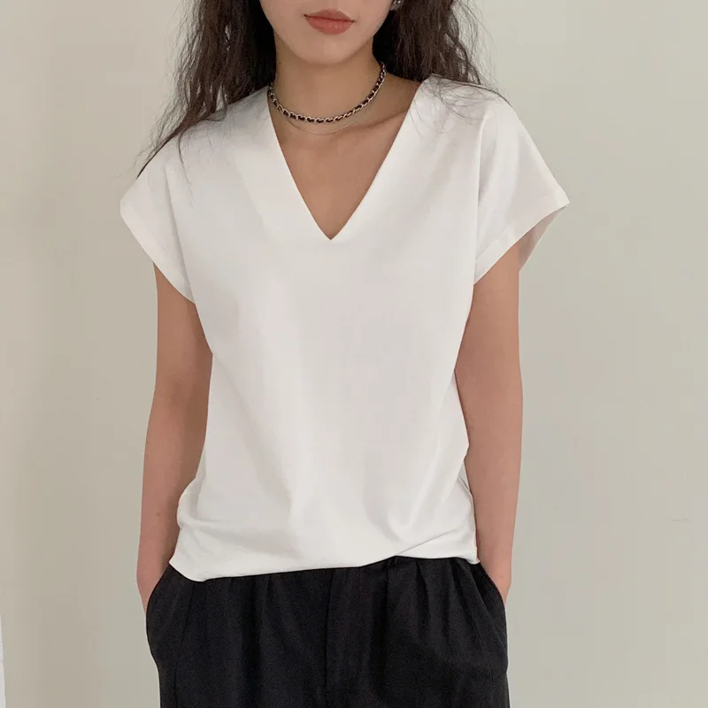 Women'S Premium Cotton Lycra Smart Fit Half Sleeve Solid V-Neck T-Shirts