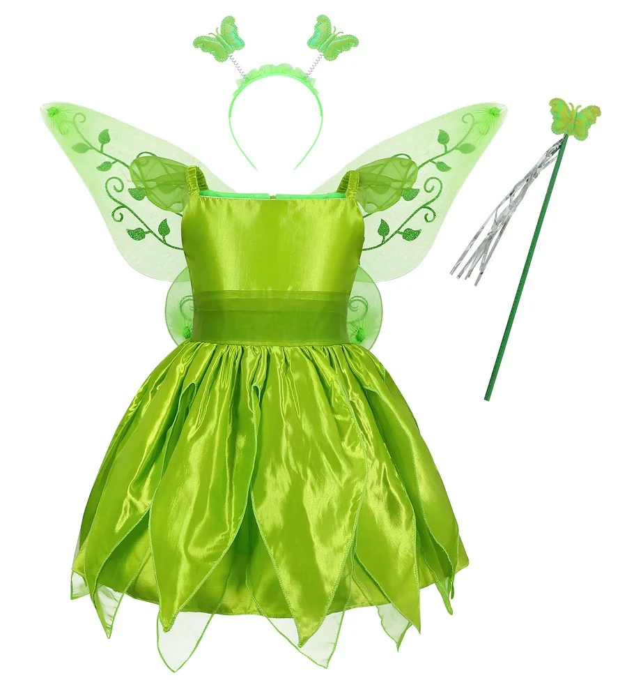 Girls Spring Summer Party Princess Dress Butterfly Fairy Cosplay Costume Wings Accessories Sling Lotus Leaf Skirt Zipper Placket