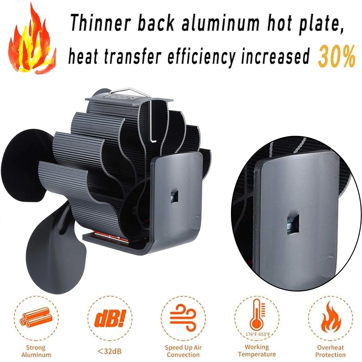 Magnetic Stove Fan Magnet Log Burner Fan Chimney Fan Silent Stove Flue Pipe Fan 4 Blade Heat Powered Wood Burner