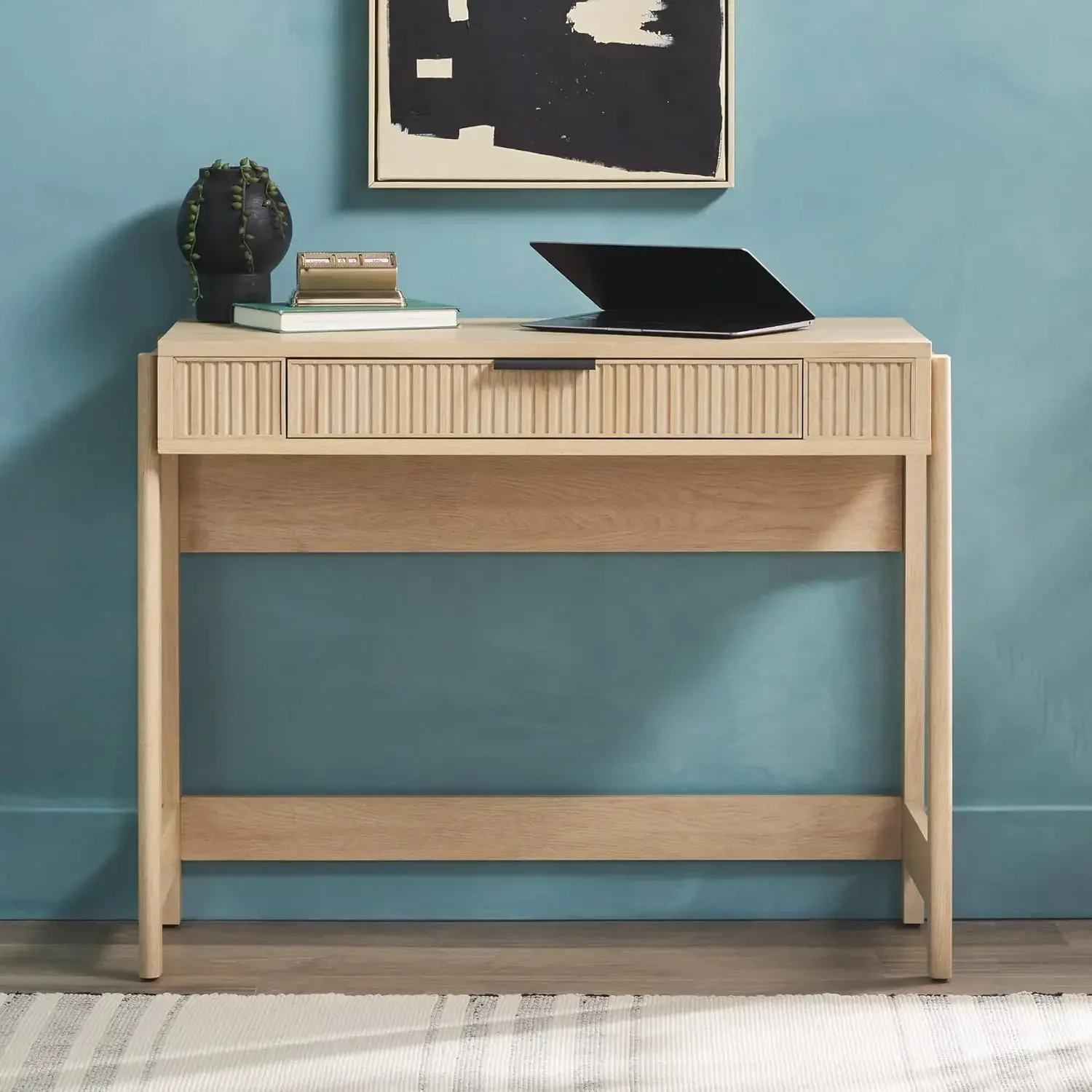 Office Writing and Computer Desk Spacious Desktop, Complementary in Living Spaces, 38 Inch, Reeded Lift-Top Coastal Oak 4