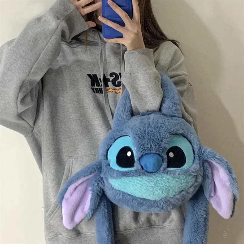 

Cartoon Plush Toy Disney Stitch 2023 New Winter Soft Plush Tote Bag Women Perimeter Embroidery Shoulder Messenger Bag For Women