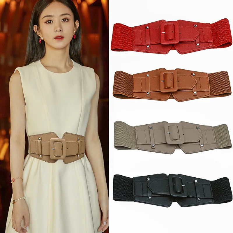 New Fashionable Ladies Elegant Wide Metal Buckle Belt High Quality Luxury Leather Belt Dress Shoulder Strap Accessories