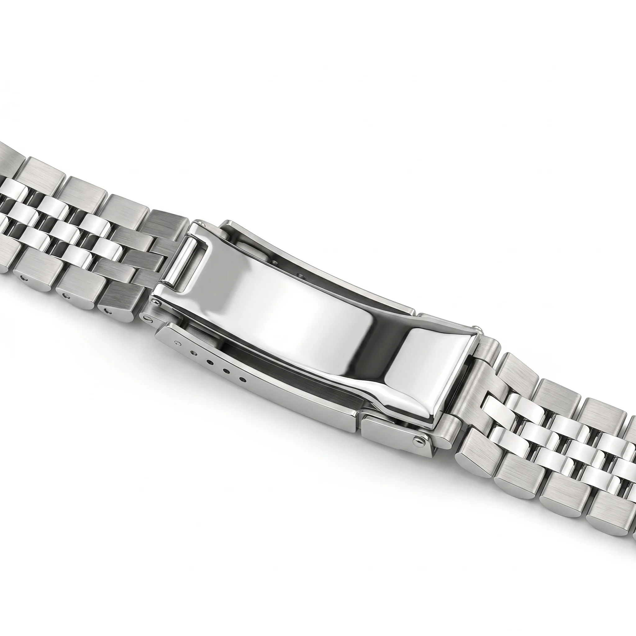 Luxury Solid Stainless Steel Watch Band with Curved End and Safety Clasp - 20mm