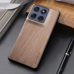 Stylish Durable Wooden Pattern Leather Phone Case Cover for Edge 70 Fusion (Beige)