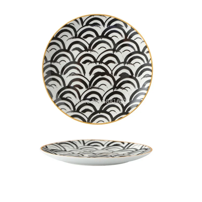 Tableware Ceramic Dinner Plate Set Dish 8/10 Inch Porcelain Cute Dessert Plate Dinnerware Geometric Western Food Steak
