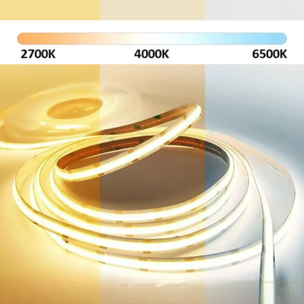 5m 10m DC12V 24V CCT COB LED Strip Lights 608LEDs/M Dimmable LED Lights Tape 2700K - 6500K Changeable CCT FCOB Lamp Room Decor