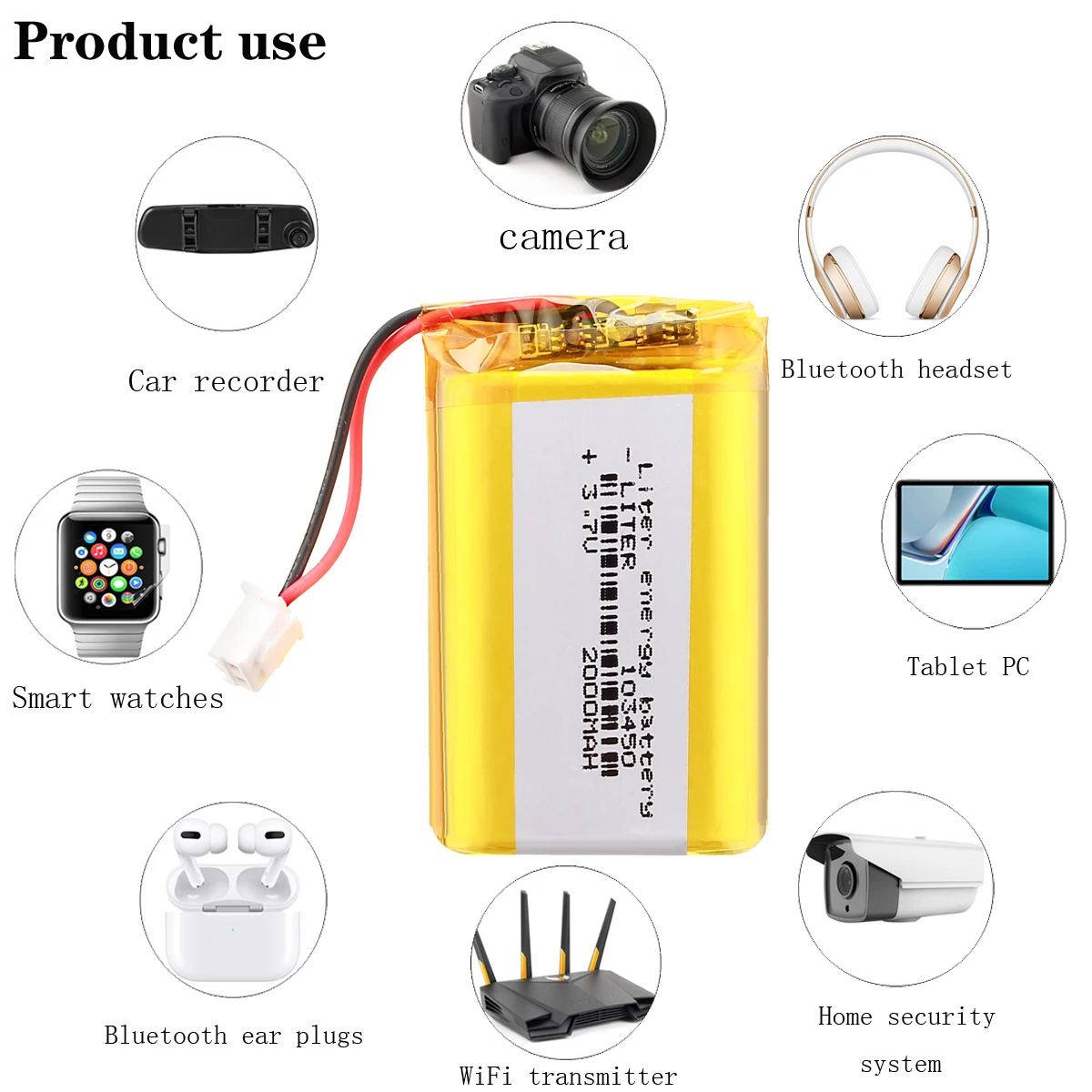 2.5mm 3.7V 2000mAh 103450 Lithium Polymer Rechargeable DIY Battery For Mp3 GPS mobile phone power bank electronic part Speaker