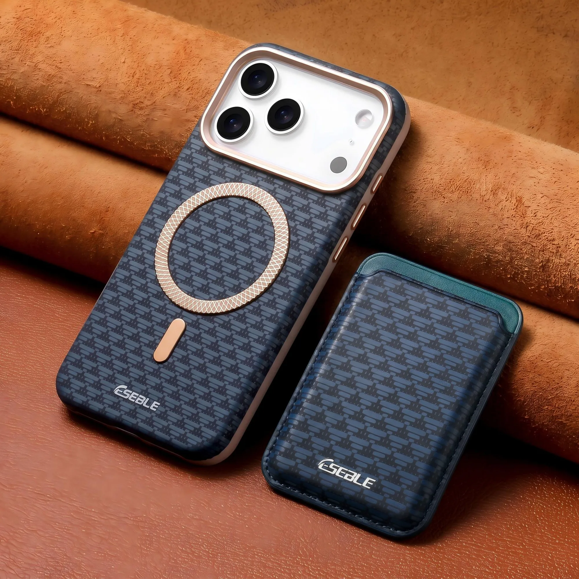 ESEBLE Luxury Vintage Woven PU Leather Phone Case with Detachable Magnetic Card Holder