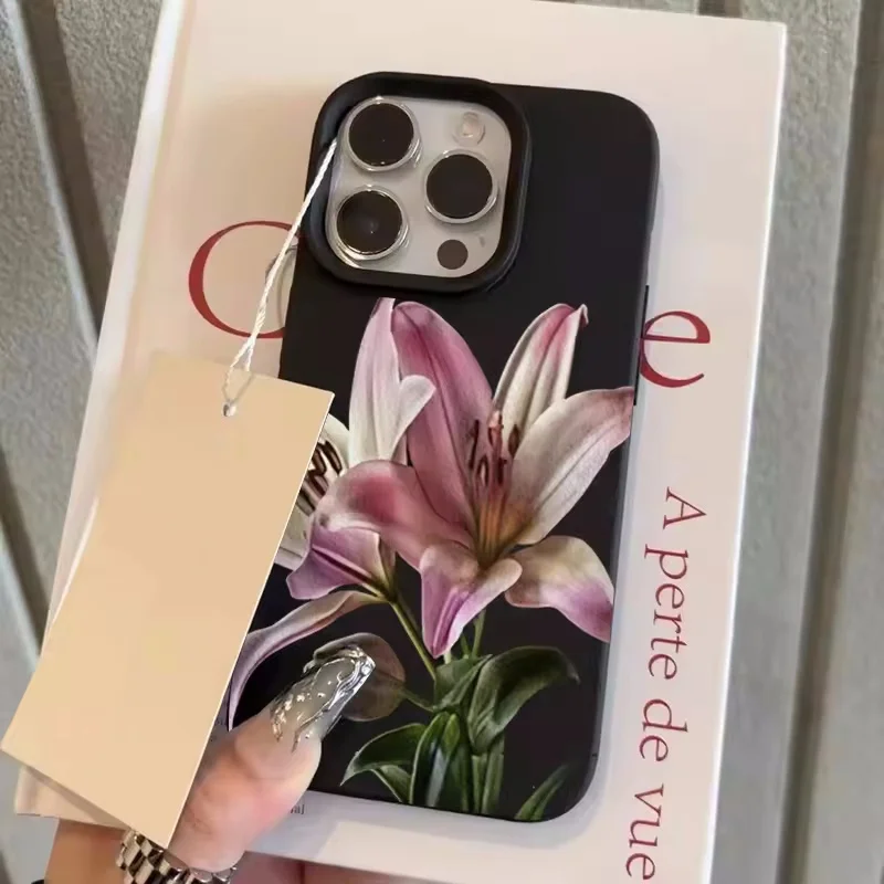 Elegant Lily Flower Art Design Lichee Phone Case