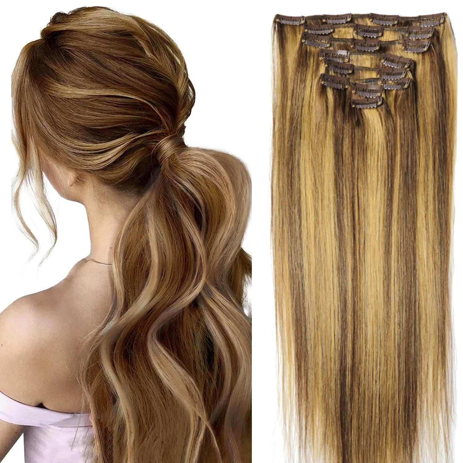 Chocola16"-24" Remy Hair 8pcs 100g Set Clip in Human Hair Extensions Brazilian Real Human Extensions