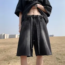 Summer Wide Leg Denim Shorts Men Casual Short Pants Korean Baggy Jeans Shorts Male Streetwear Hip Hop Loose Straight Jeans