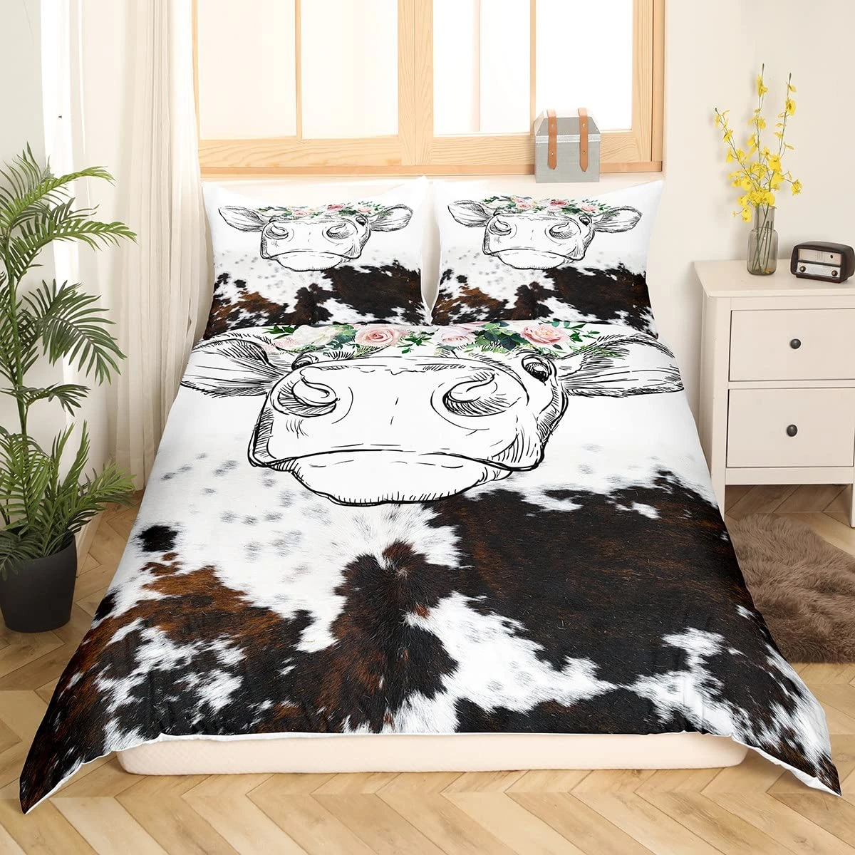 Cow Print Bedding Set King Queen Highland Cow Cattle Bull Fur Comforter